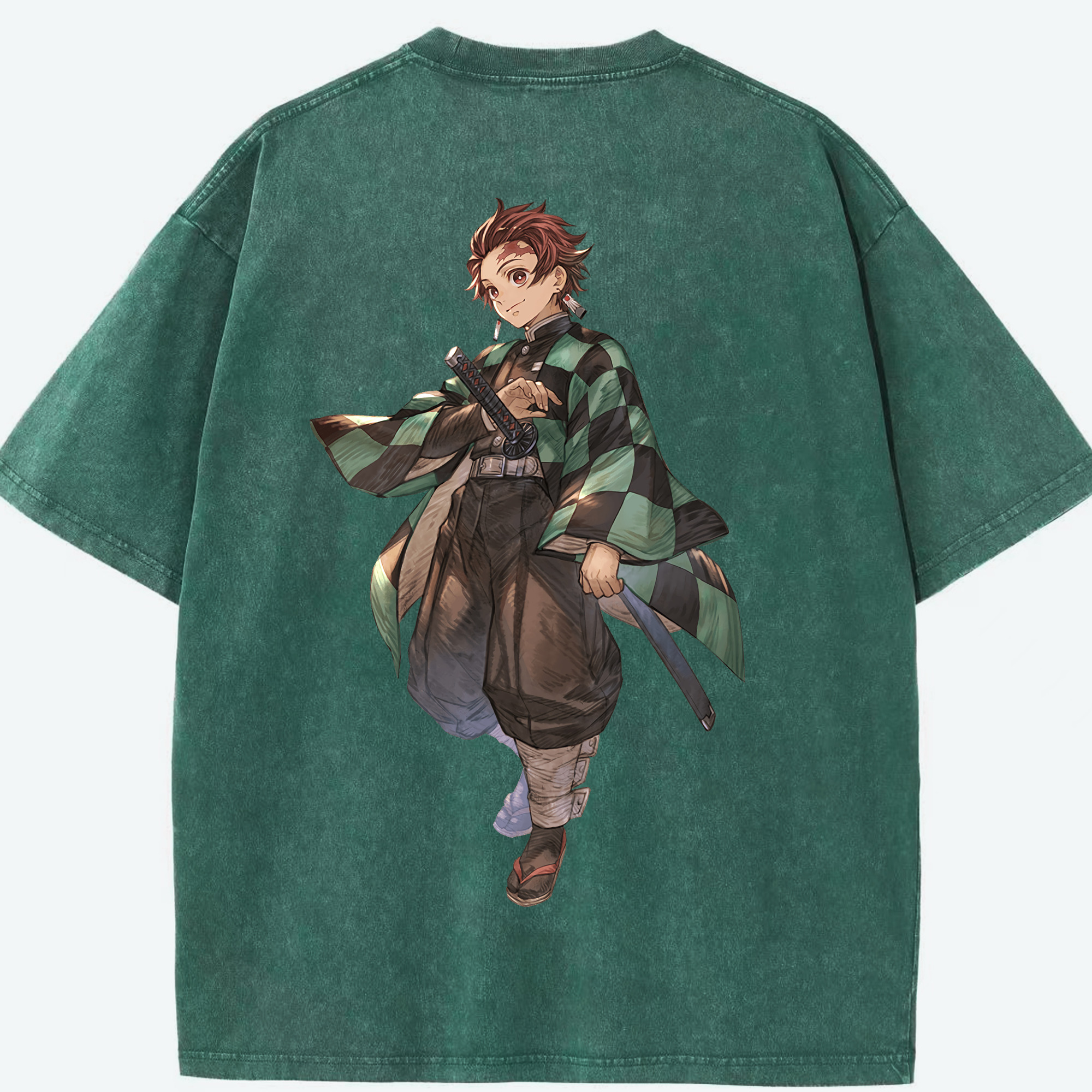 （画像用） 鬼滅の刃 竈門 炭治郎／かまど たんじろう Kamado Tanjirou 綿100% ヴィンテージ風 半袖Tシャツ（背面プリント）